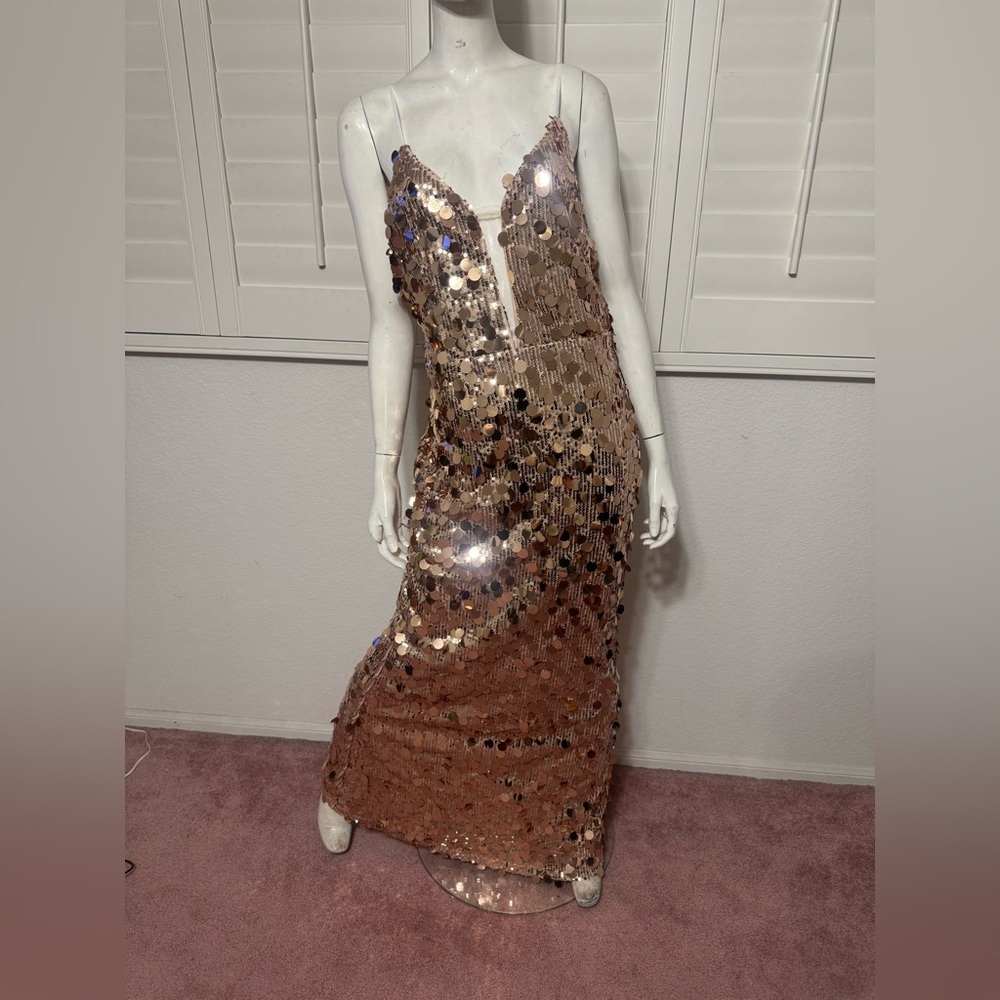 New xxxl gold sequin long evening cocktail dress gown nye party